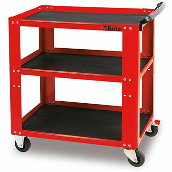 Verktygsvagn 3 Hyllor 200 kg Termoplast Gummimatta 4 Hjul 45 x 80 x 90 cm, BETA Tools - Röd
