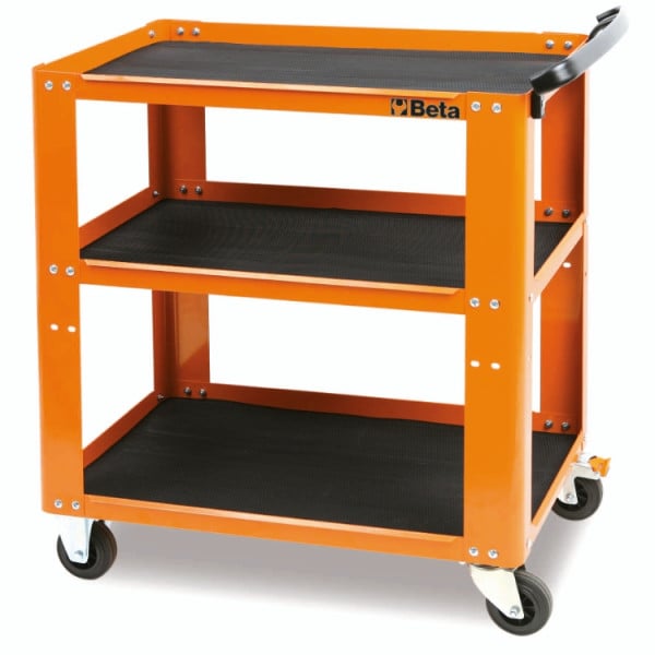 Verktygsvagn 3 Hyllor 200 kg Termoplast Gummimatta 4 Hjul 45 x 80 x 90 cm, BETA Tools - Röd