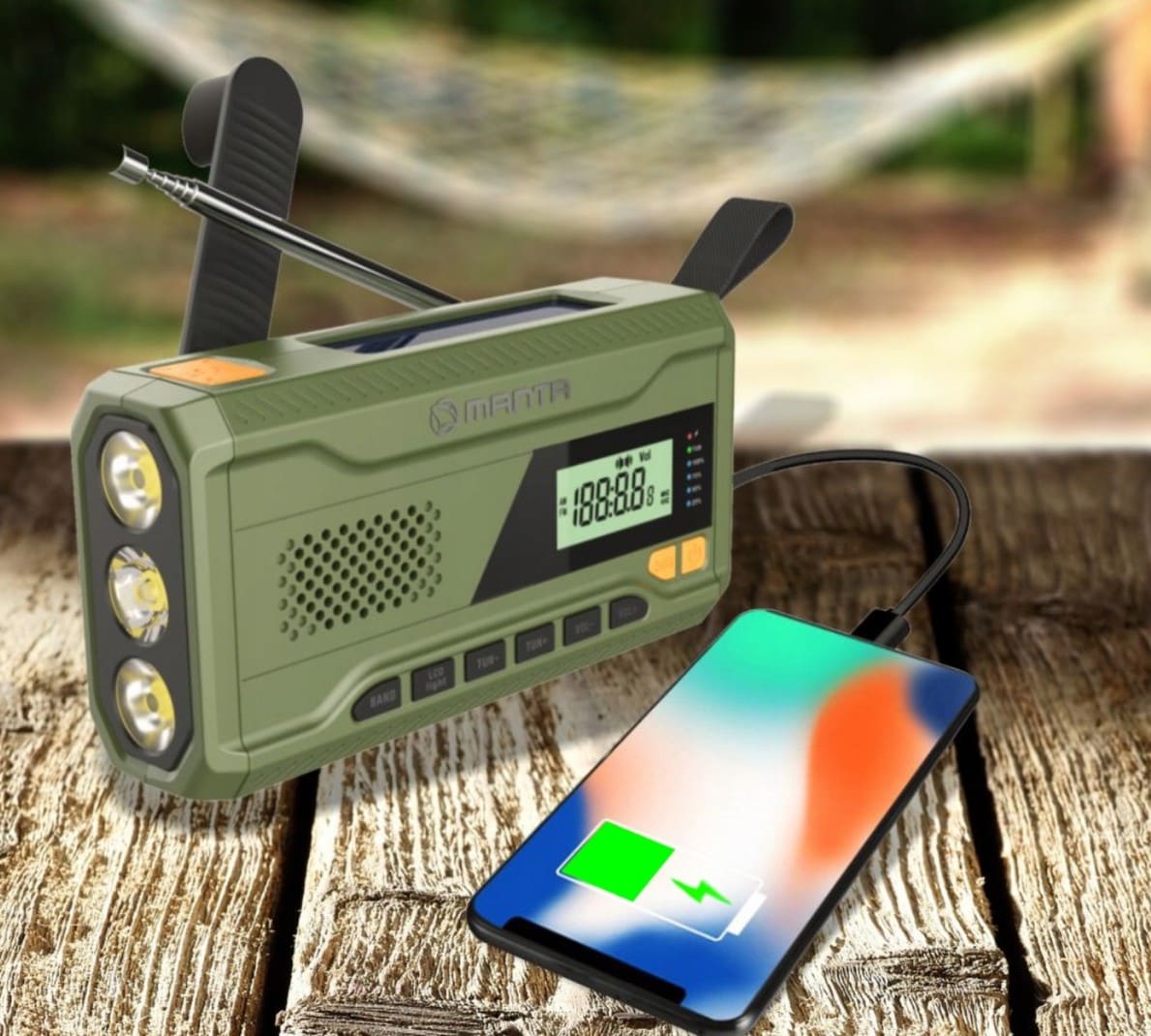 Övriga6 Nödradio 4500mAh AM/FM Dynamo Solpanel Ficklampa SOS Powerbank, Manta - 6