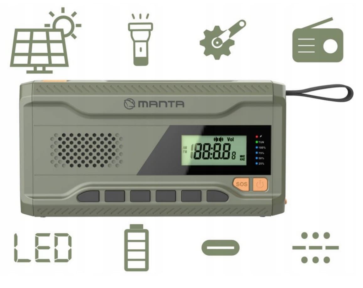 Övriga6 Nödradio 4500mAh AM/FM Dynamo Solpanel Ficklampa SOS Powerbank, Manta - 2