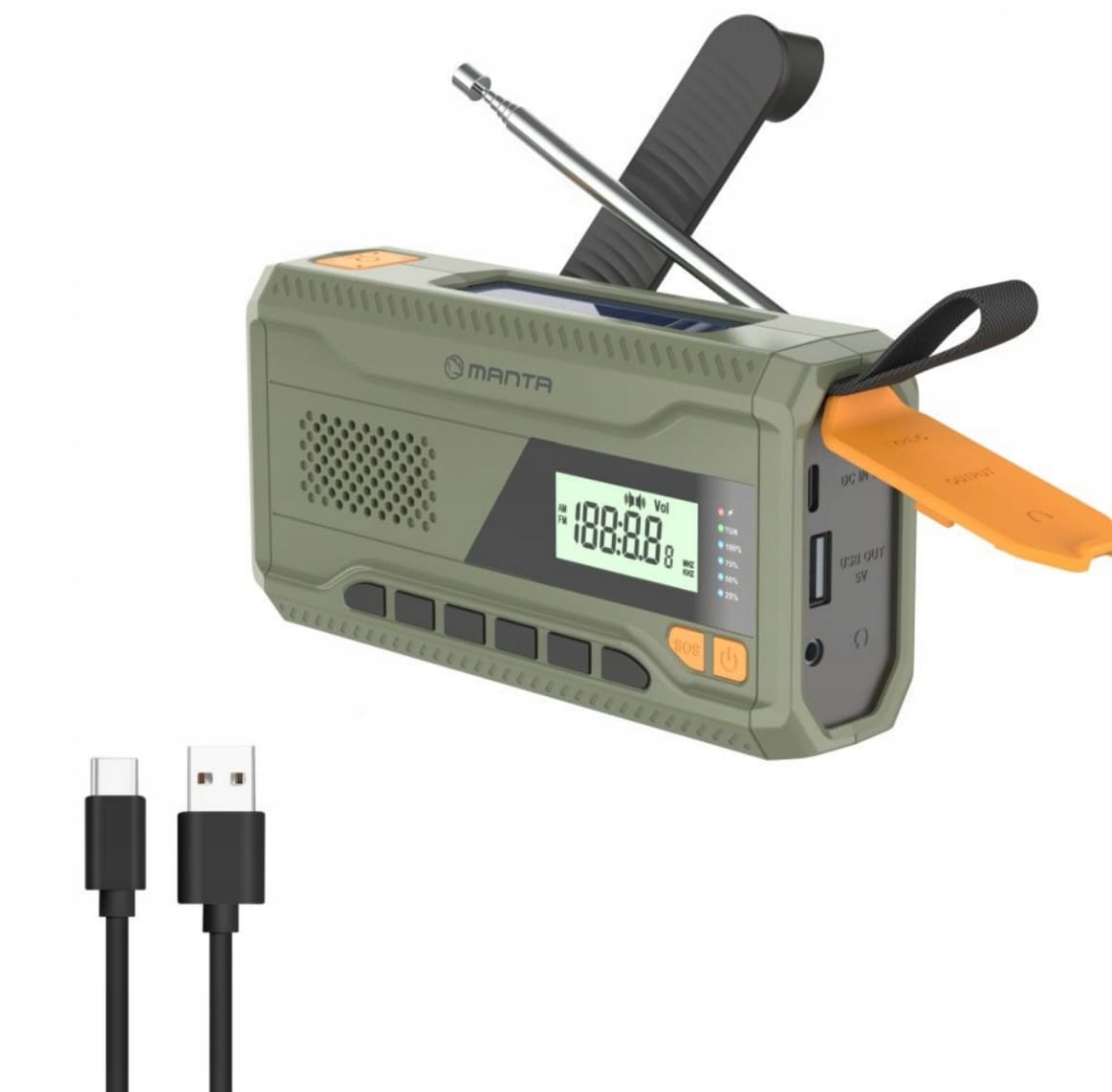 Övriga6 Nödradio 4500mAh AM/FM Dynamo Solpanel Ficklampa SOS Powerbank, Manta - 3