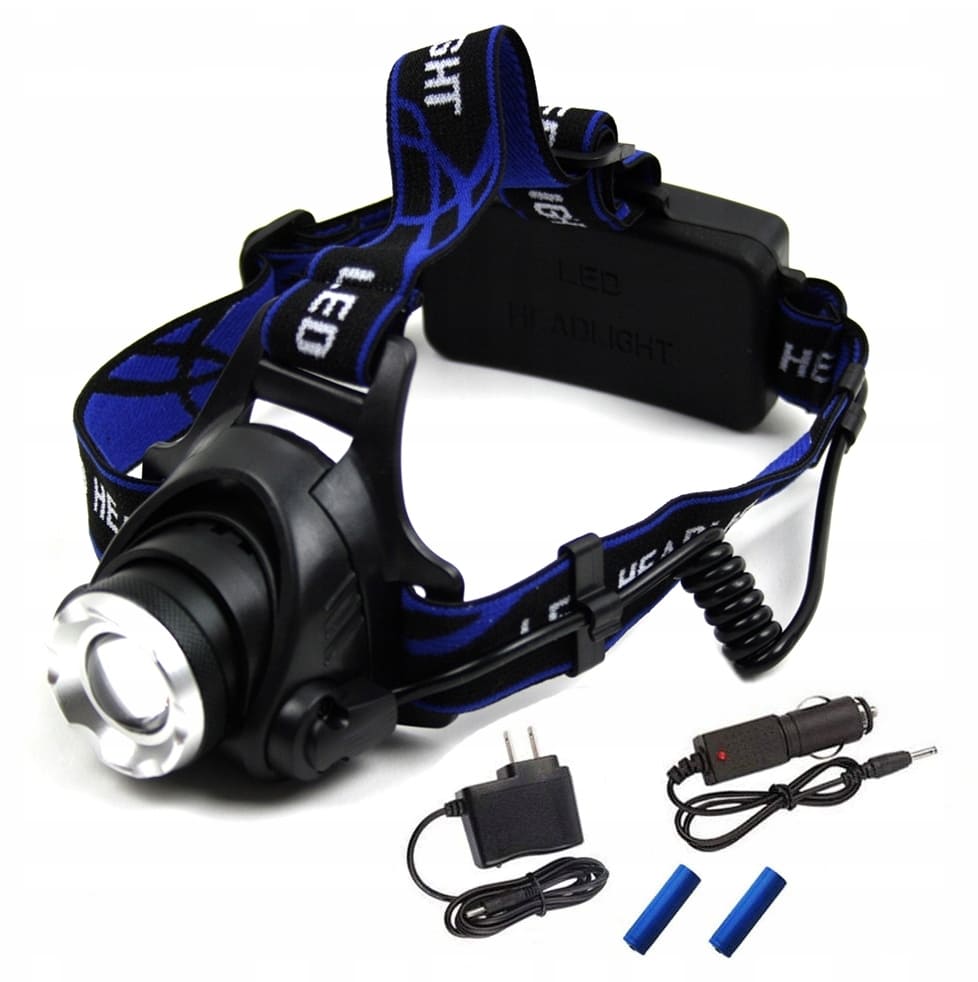Övriga 3 Pannlampa LED 800lm 300m Räckvidd Zoom 3 Lägen Vattentålig Aluminium 90° Vinkel (inkl. 2 laddbara batterier)