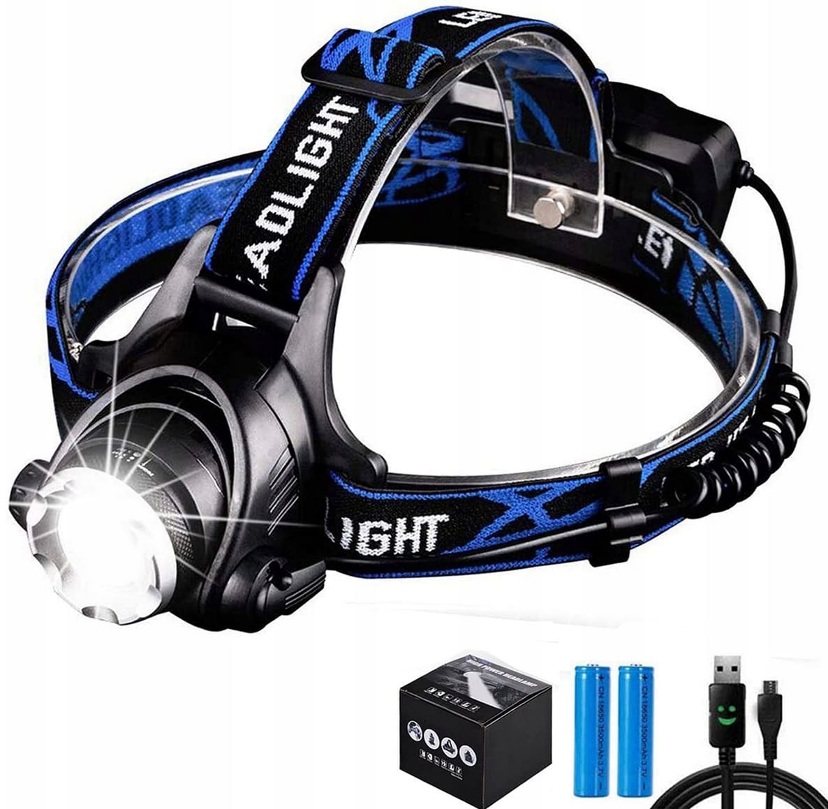 Övriga 3 Pannlampa LED 800lm 300m Räckvidd Zoom 3 Lägen Vattentålig Aluminium 90° Vinkel (inkl. 2 laddbara batterier) - 3