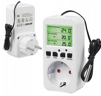 Övriga 3 Termostat Frostvakter Digital Plug-in Schuko 230V 16A 3680W Timer -40°C till 120°C TES-GS-DE, Adelid