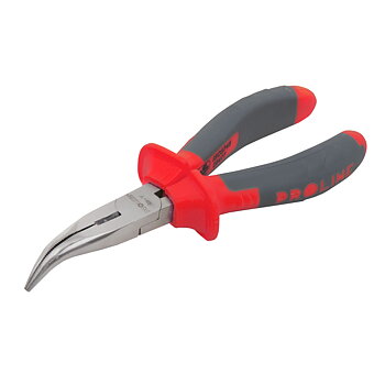 PROLINE TOOLS Flacktång böjd 200 mm CV med sidavbitare, räfflad gripyta, rundad käft, Proline