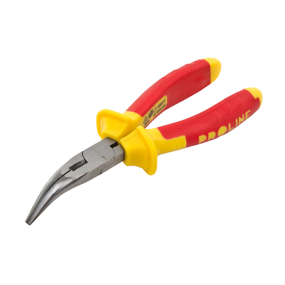 PROLINE TOOLS Flacktång böjd 200 mm 1000V med sidavbitare, räfflad gripyta, rundad käft, Proline