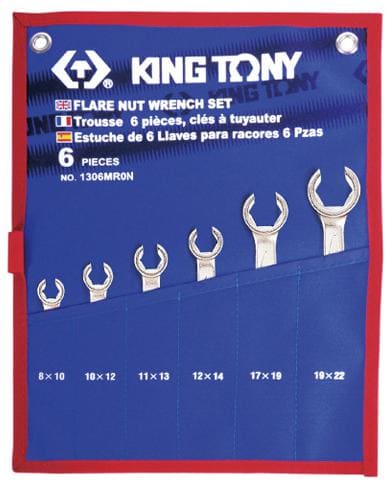 King Tony Bromsrörsnyckel, öppen ringnyckel 6 st. 8-22 mm CRV, KingTony