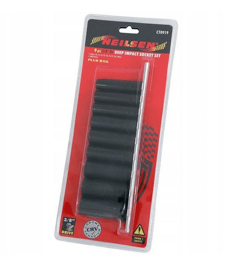 Krafthylssats 3/810-19 mm långa krafthylor, slaghylsor, 9st, Neilsen - 2