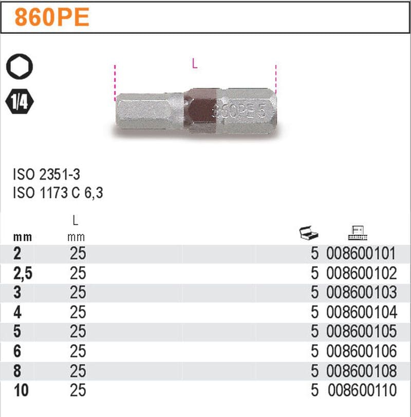 Skruvbits 2-10 mm 1/4 Sexkant, BETA Tools (Storlek (mm) : 2) - 2