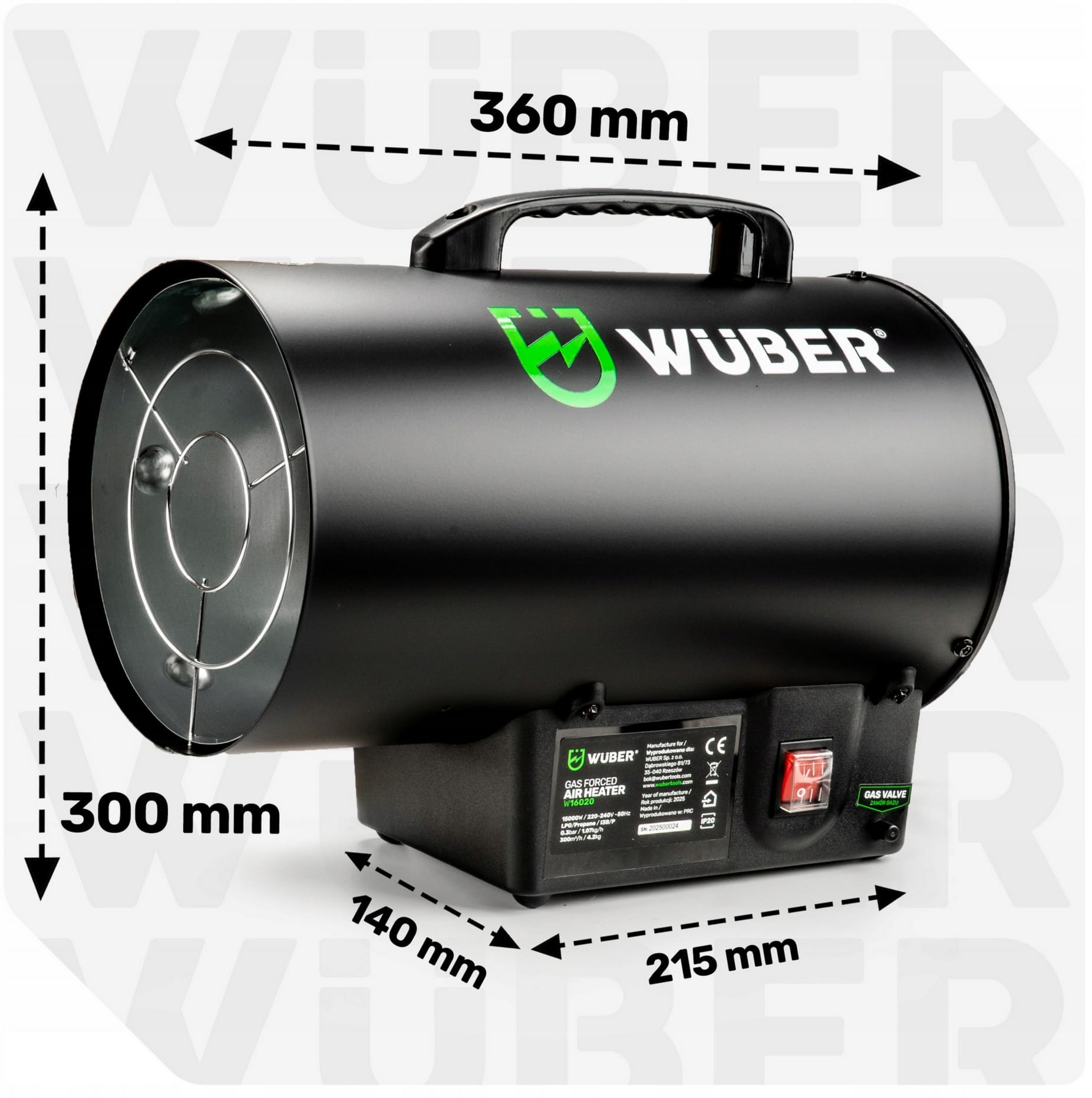 Övriga5 Gasolvärmare 15kW LPG med Slang och Regulator 300 m³/h W16020, Wuber - 7