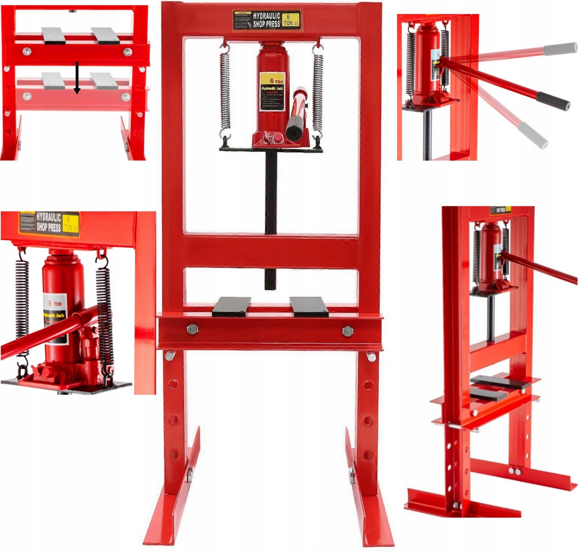 Övriga2 Hydraulisk Verkstadspress 6 Ton H-Ram 140 mm Slag V-Block 4-Stegs Höjdjustering, AppTech - 2
