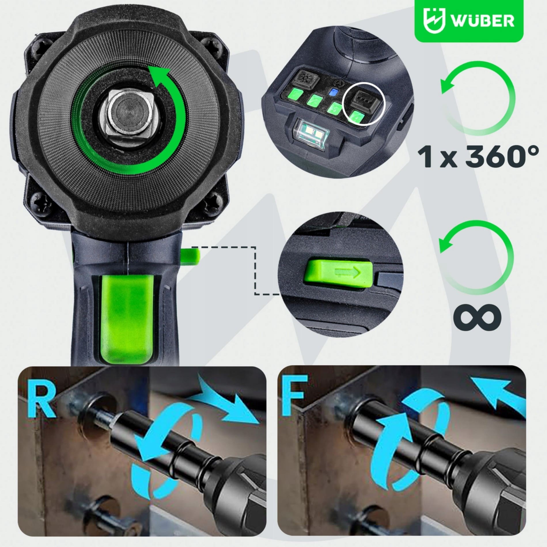 Övriga2 Batteridriven Slagmutterdragare 600Nm Borstlös 20V 4.0Ah LED 4-Steg Väska, Wuber - 8