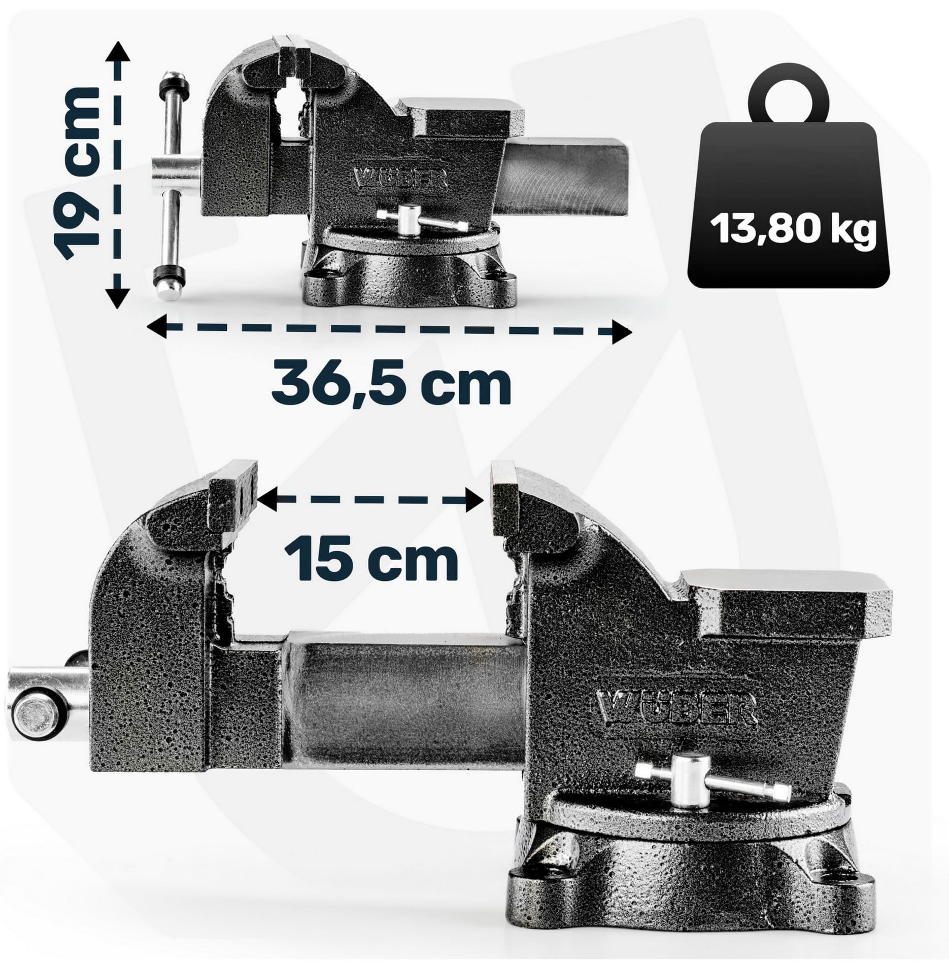 Skruvstycke 150 mm/6 Roterbart 360° med Städ, HT200 Gjutjärn 13, 8 kg, Wuber - 10