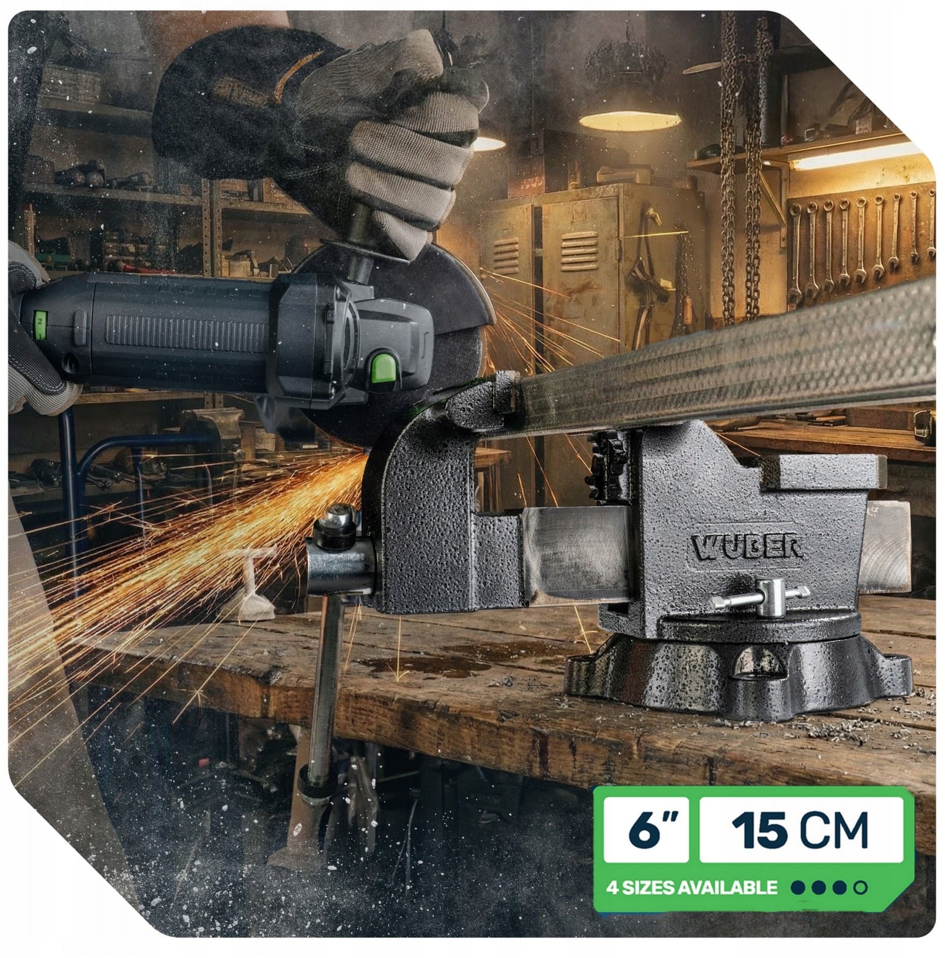 Wuber Tools Skruvstycke 150 mm/6 Roterbart 360° med Städ, HT200 Gjutjärn 13, 8 kg, Wuber - 13