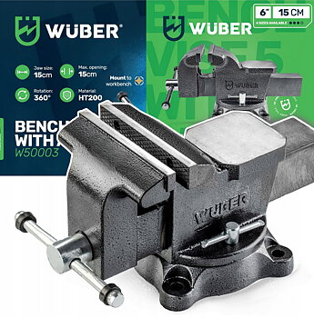 Wuber Tools Skruvstycke 150 mm/6 Roterbart 360° med Städ, HT200 Gjutjärn 13, 8 kg, Wuber