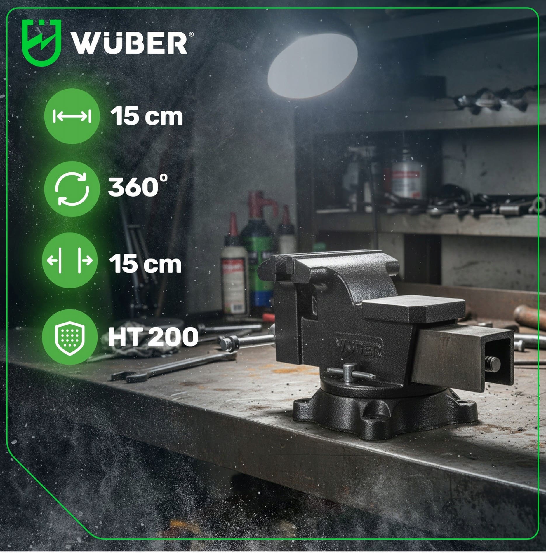 Wuber Tools Skruvstycke 150 mm/6 Roterbart 360° med Städ, HT200 Gjutjärn 13, 8 kg, Wuber - 12