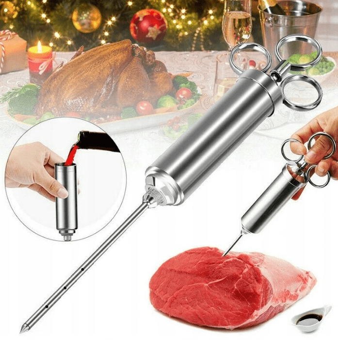 Köttinjektor, 60 ml spruta, professionell marinadspruta, rostfritt stål inkl. 2 nålar - 6