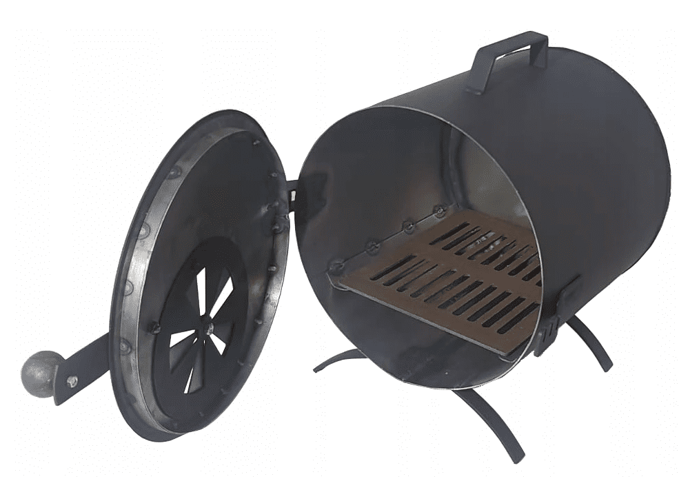 Övriga 3 Eldstad, rökkamin, kamin för rökskåp, med handtag, bärbart, cylindriskt, metall