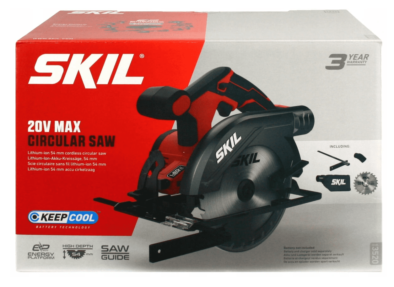 Elsåg, cirkelsåg 20V 4, 0Ah 4500rpm 54 mm skärdjup, 165 mm skivor, snabbladdare, SKIL - 19