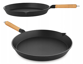 ROYAL CATERING Gjutjärns stekpanna 30 cm, trähandtag, 5 cm hög