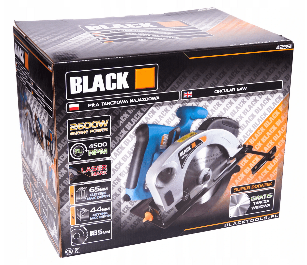 Elsåg, cirkelsåg 2250W, 230v, 4500rpm, 65 mm skärdjup, 185 mm sågskivor, laser - 14