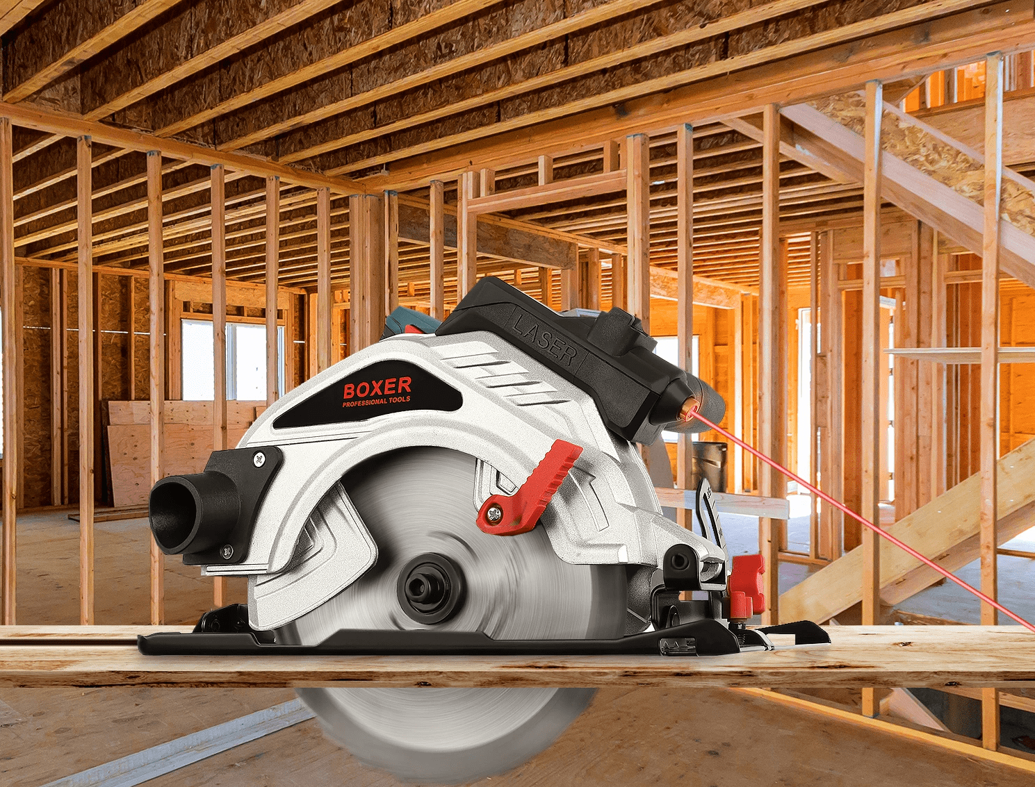 Elsåg, cirkelsåg 2850W, 230v, 5800rpm, 70 mm skärdjup, 185 mm sågskivor, laser - 8