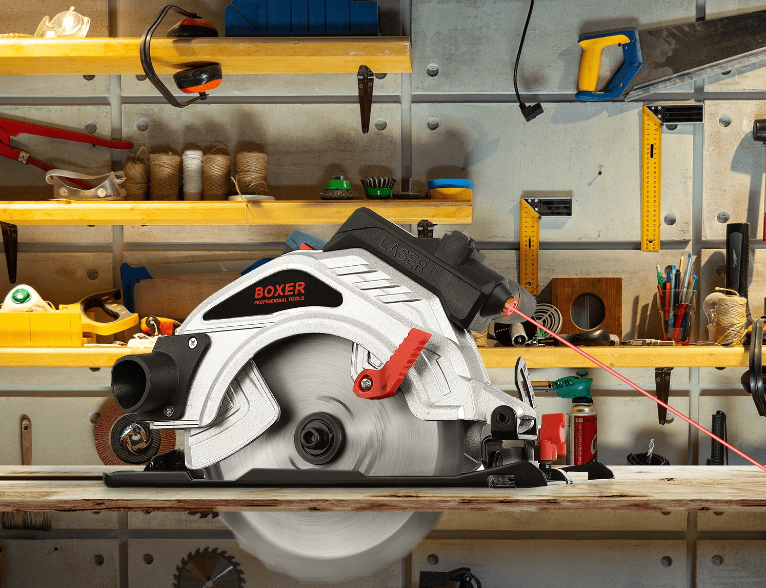 Elsåg, cirkelsåg 2850W, 230v, 5800rpm, 70 mm skärdjup, 185 mm sågskivor, laser - 9