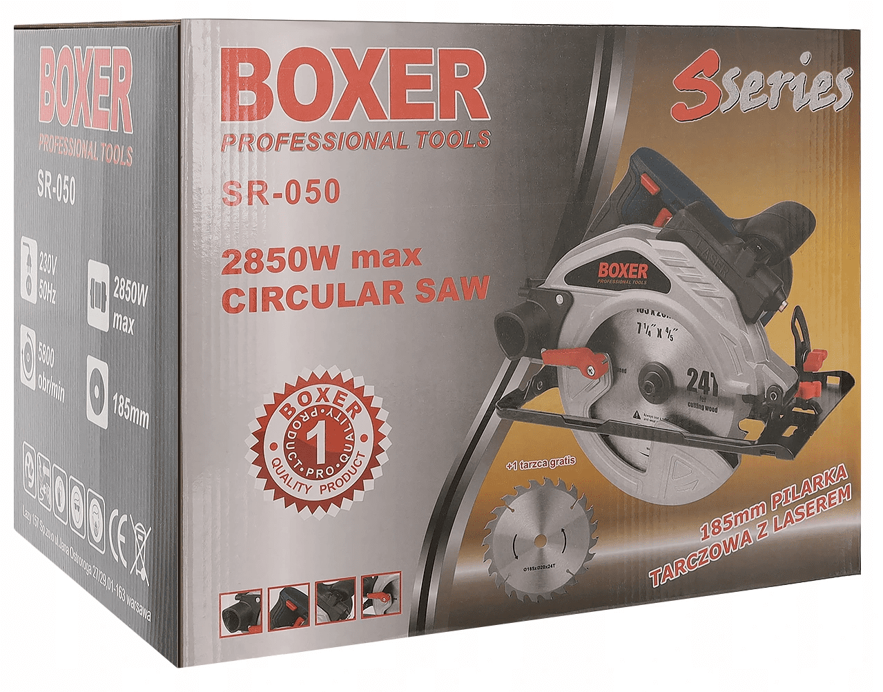 Elsåg, cirkelsåg 2850W, 230v, 5800rpm, 70 mm skärdjup, 185 mm sågskivor, laser - 16