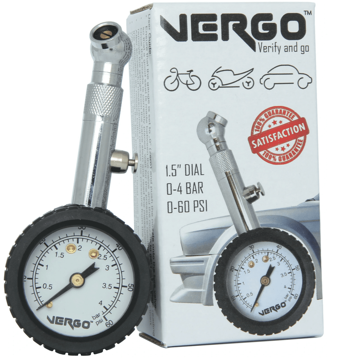 Däckstryckmätare 4bar, 60PSI, 38 mm, analog lufttrycksmätare för bildäck i metall, bra nogrannhet - 5