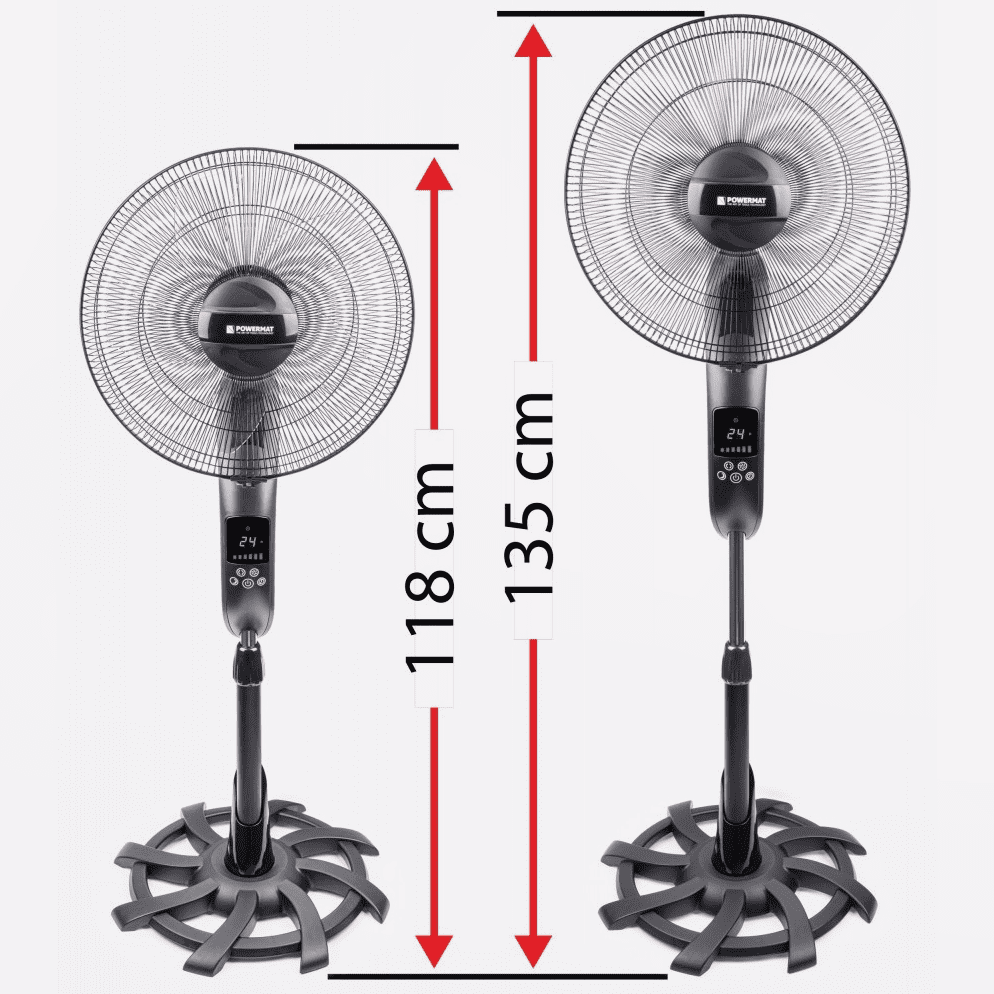 Golvfläkt 40 cm 16, 80W 115-135 cm teleskop, fjärr, tyst och stabil, 3 hastigheter, Powermat - 5
