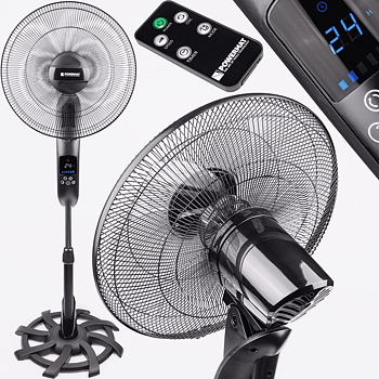Golvfläkt 40 cm 16, 80W 115-135 cm teleskop, fjärr, tyst och stabil, 3 hastigheter, Powermat