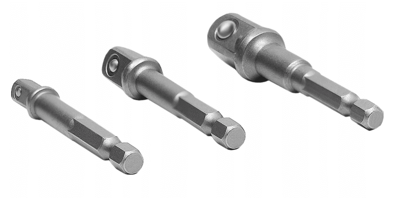 Hylsadapter 3st 1/4 till 3/8 och 1/2, adapter för hylsor, 73 mm lång - 5