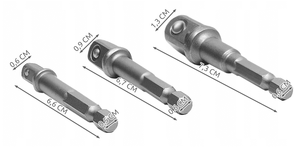Hylsadapter 3st 1/4 till 3/8 och 1/2, adapter för hylsor, 73 mm lång - 2