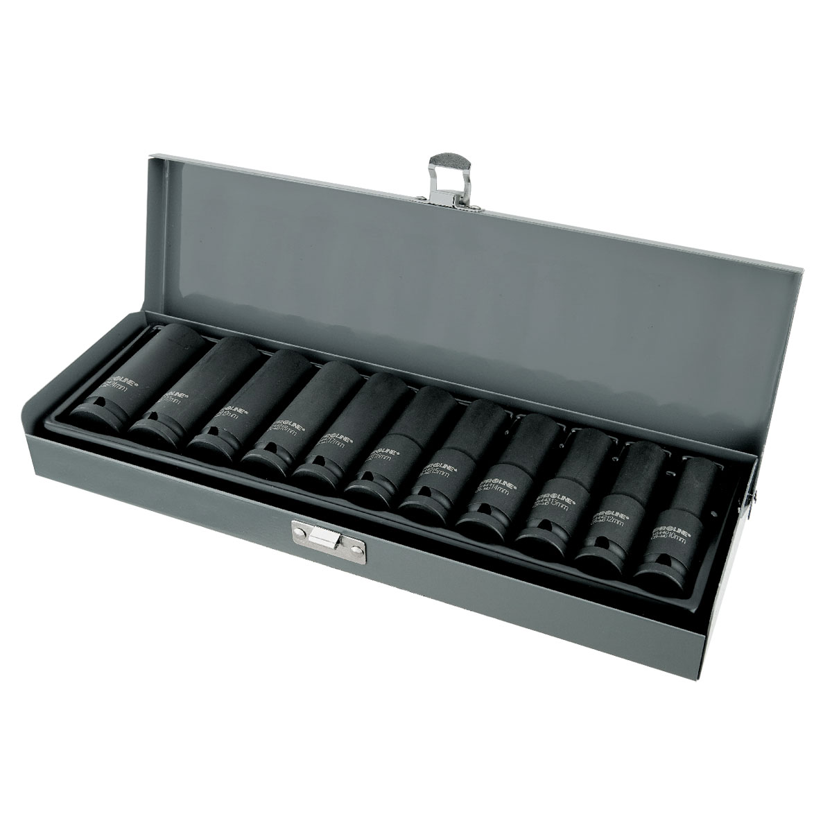PROLINE TOOLS Krafthylssats 8st. 9 cm långa (slaghylsor) 3/422-41 mm i metallåda CRV-MO, Proline