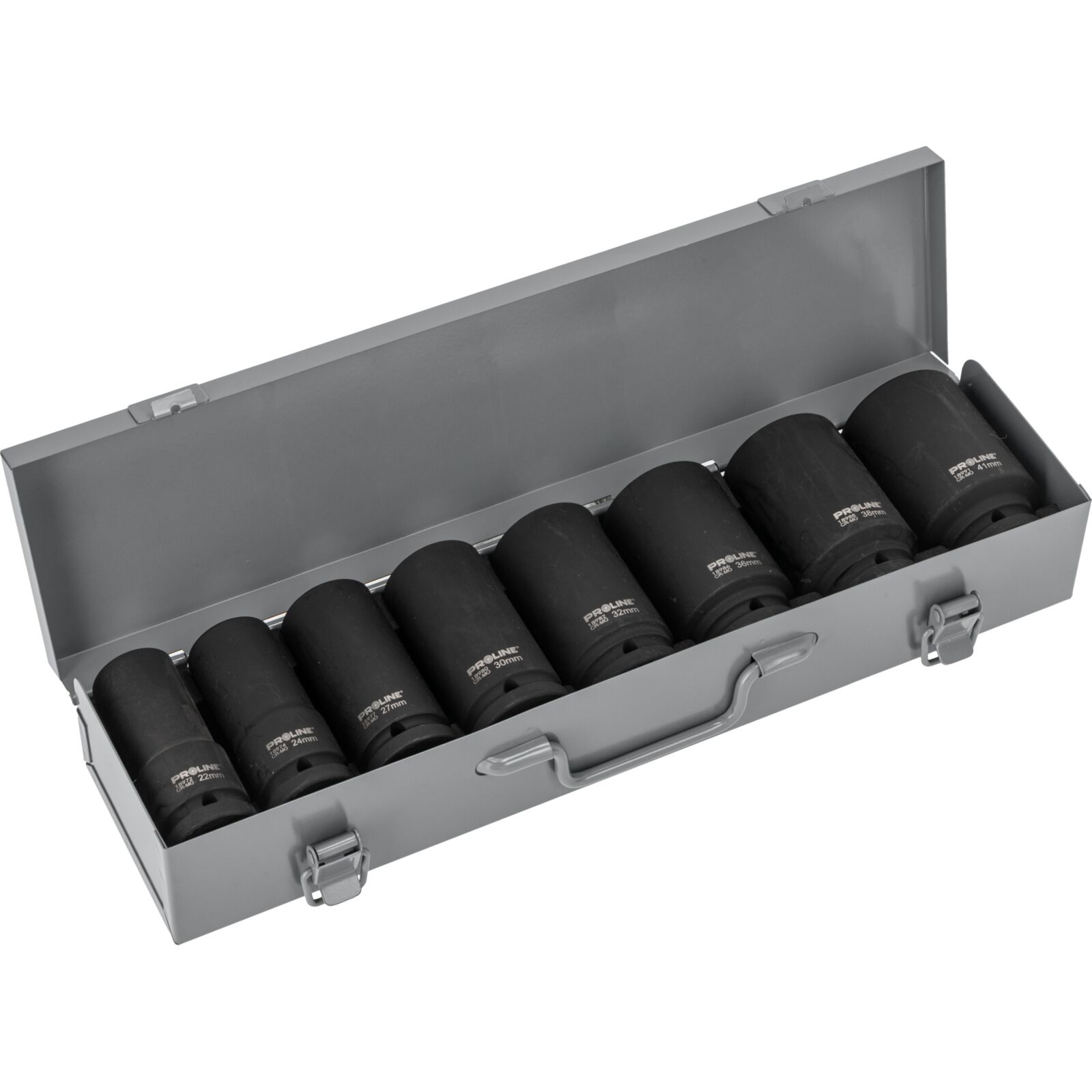 PROLINE TOOLS Krafthylssats 8st. 9 cm långa (slaghylsor) 3/422-41 mm i metallåda CRV-MO, Proline - 3