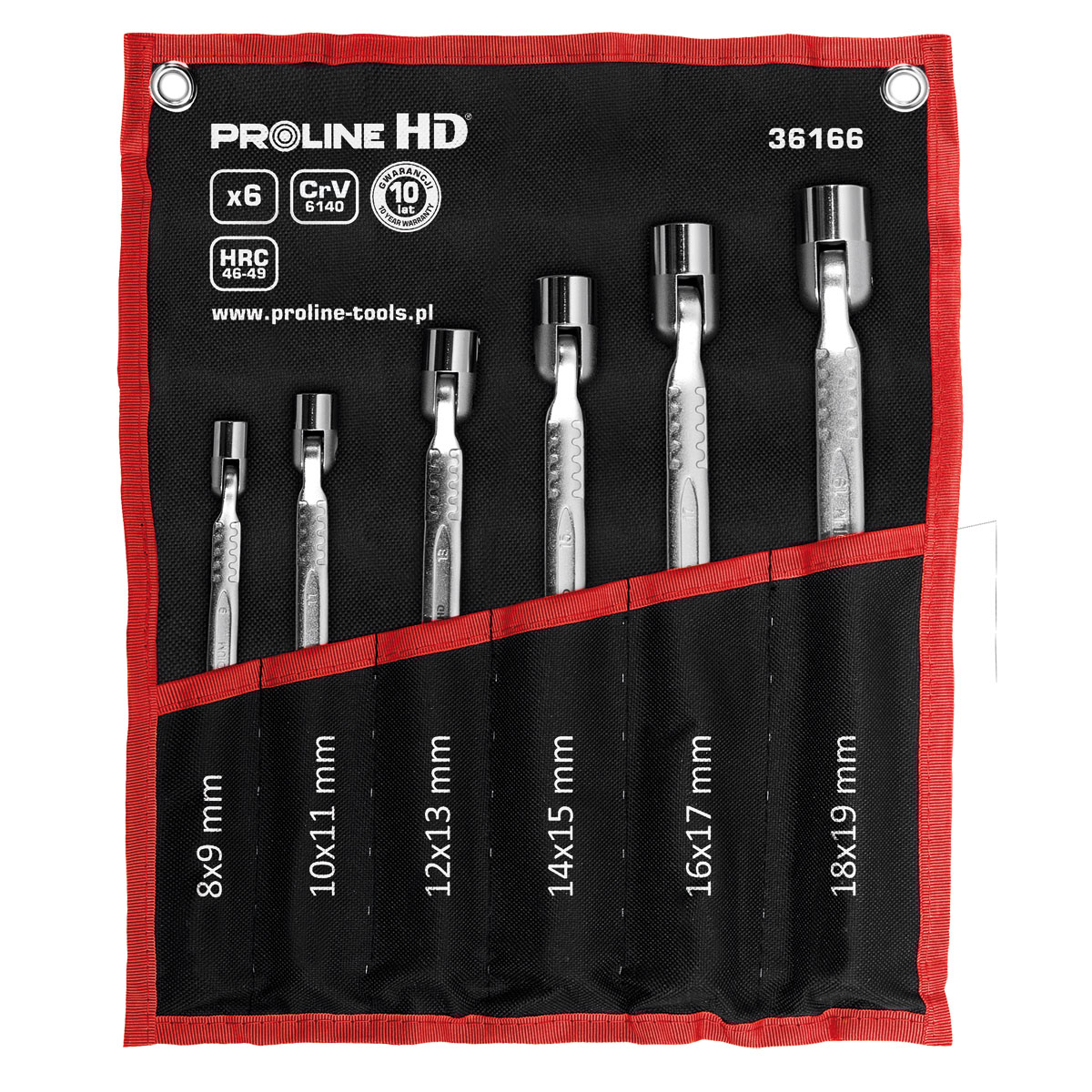 PROLINE TOOLS HD Ledhylsnyckelsats 6 Delar 8 x 9–18 x 19 mm Kromvanadium, Proline-HD