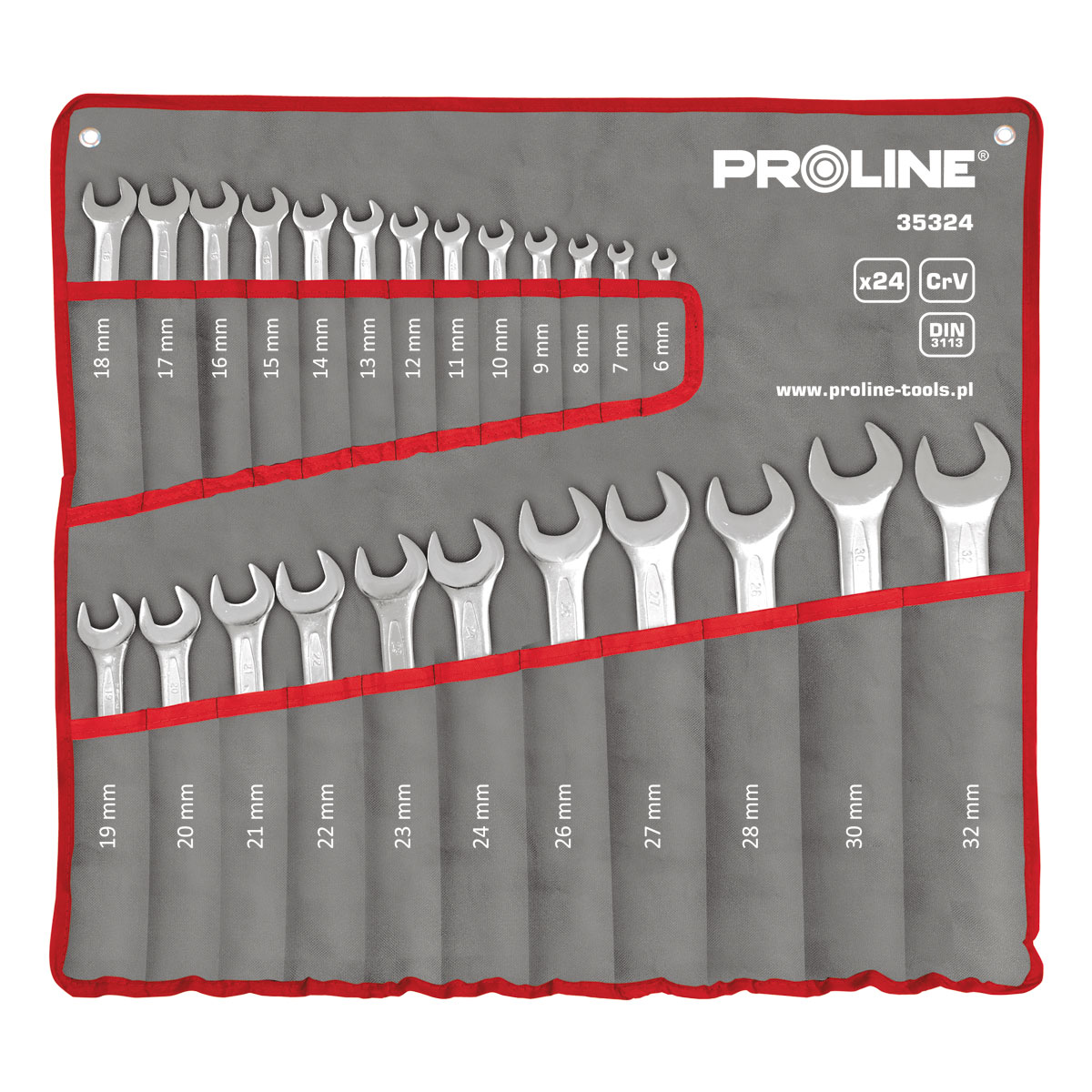 PROLINE TOOLS Kombinationsnyckelsats 24 Delar, 6-32 mm, DIN 3113, Proline