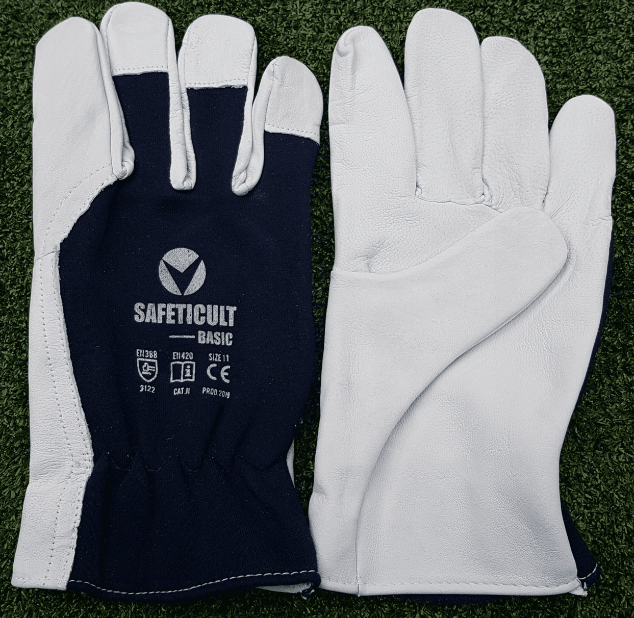 Arbetshandskar 12 par, montagehandskar, skinn, blå-vita CE, SAFEYCULT-BASIC (Handskestorlek : 8 [M] Handlängd 18,2cm Omkrets 20,3cm) - 8
