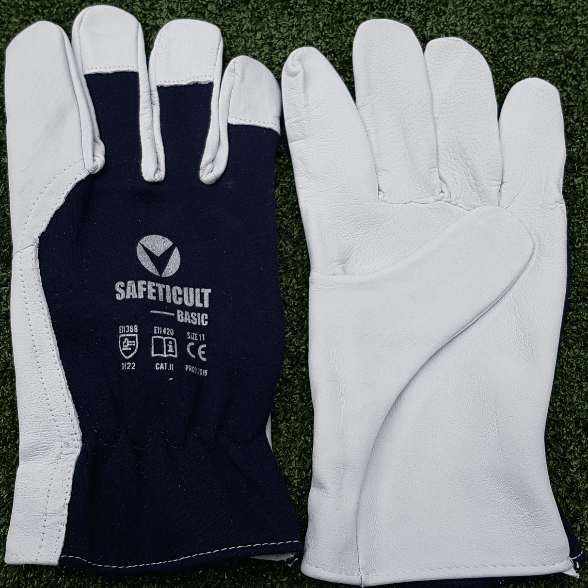 Arbetshandskar 12 par, montagehandskar, skinn, blå-vita CE, SAFEYCULT-BASIC (Handskestorlek : 10 [XL] Handlängd 20,4cm Omkrets 25,4cm) - 5