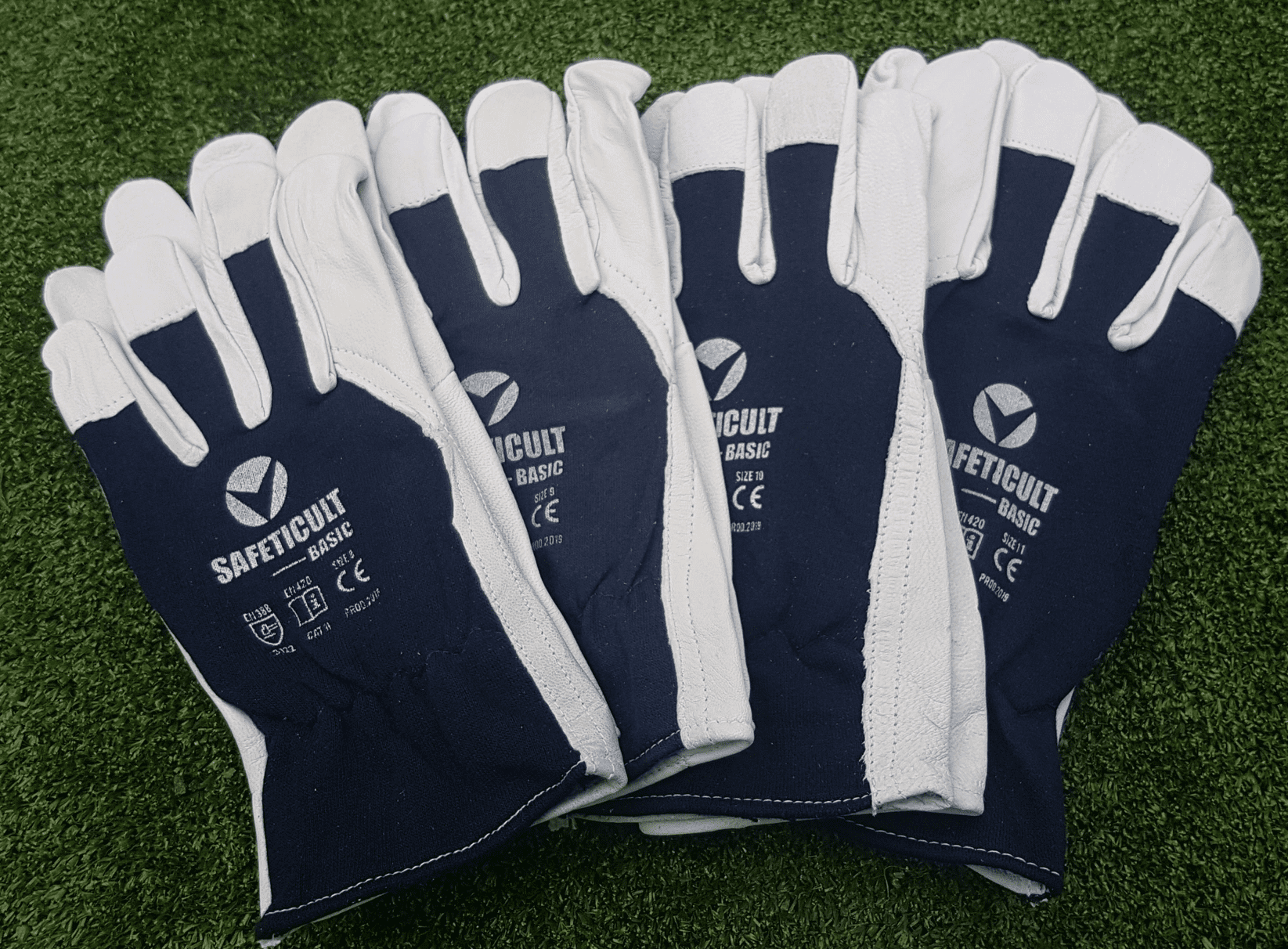 Arbetshandskar 12 par, montagehandskar, skinn, blå-vita CE, SAFEYCULT-BASIC (Handskestorlek : 10 [XL] Handlängd 20,4cm Omkrets 25,4cm) - 4