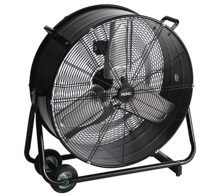 Kraftfull industrifläkt 75 cm (30) 315W, trumfläkt golvmodell med hjul, svart pulverlackad, 10160 m³/h, Perel