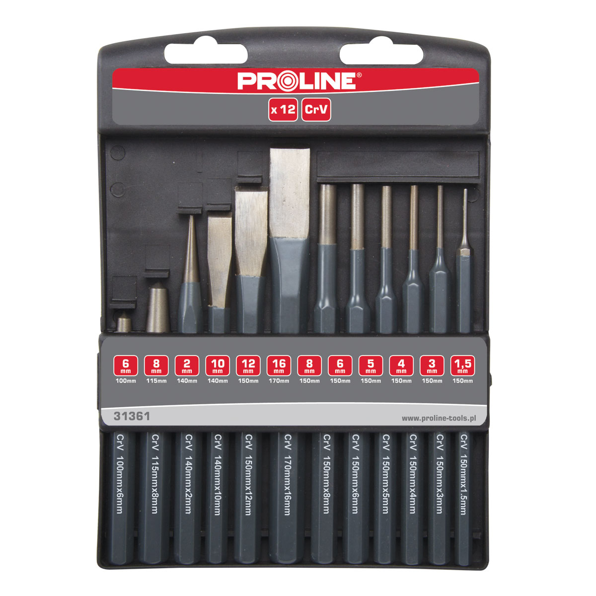 PROLINE TOOLS Slag- och Mejselsats 12 Delar, Proline
