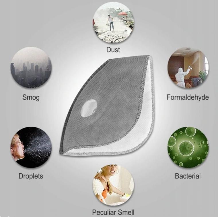 Övriga 3 Andningsskydd Sportmask Antismog Återanvändbar Neopren med 5 HEPA-filter, 2 Ventiler, Kardborreband - 6