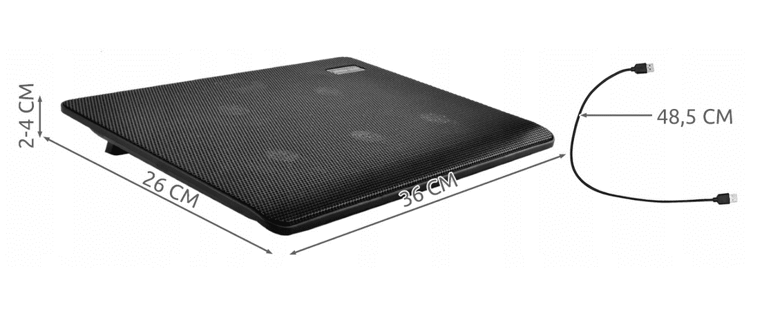 Laptop kylning, underlag med 5 kylfläktar, LED, 3 hastigheter, drivs via USB - ISO Trade - 5