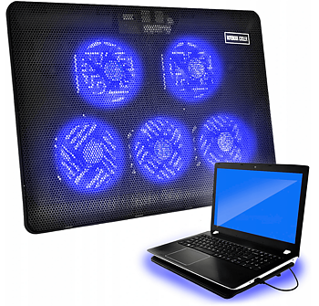 Laptop kylning, underlag med 5 kylfläktar, LED, 3 hastigheter, drivs via USB - ISO Trade