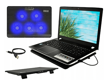 Laptop kylning, underlag med 5 kylfläktar, LED, 3 hastigheter, drivs via USB - ISO Trade