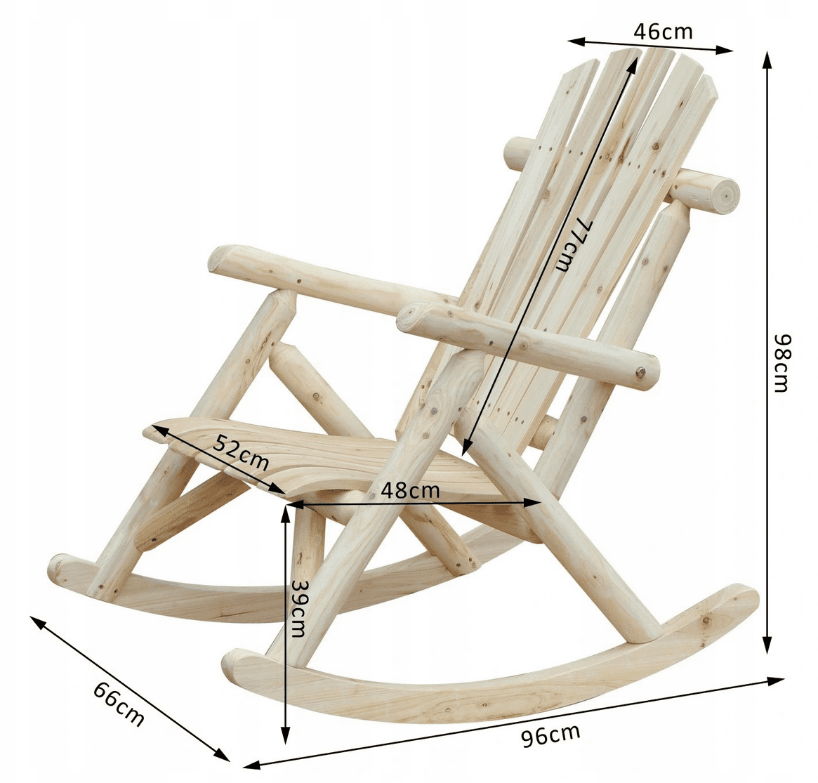 Gungstol trädgård för utomhus eller inomhusbruk 66 x 96 x 98 cm, högt ryggstöd, naturlig färg - 9