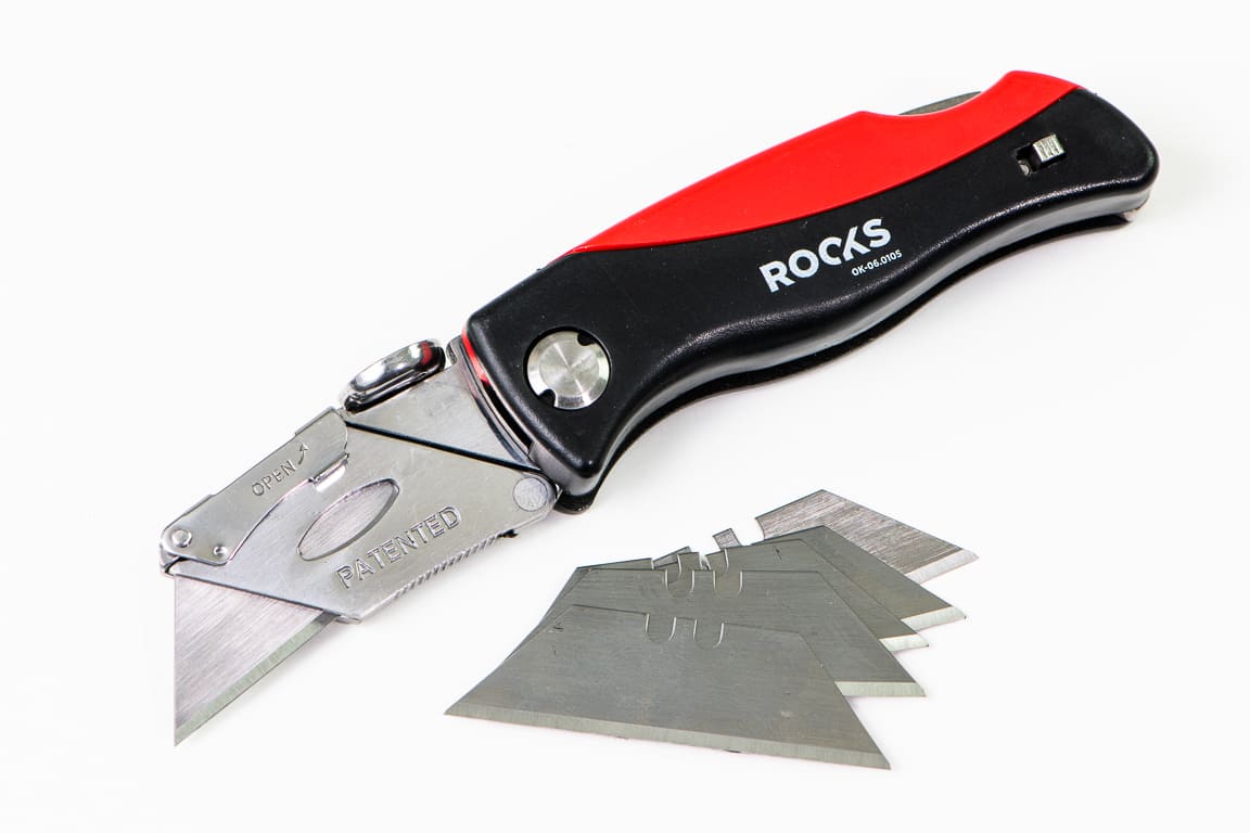 Fickkniv med utbytbara kniblad, hopfällbar, rosfritt, inkl. 5 knivblad, ROOKS