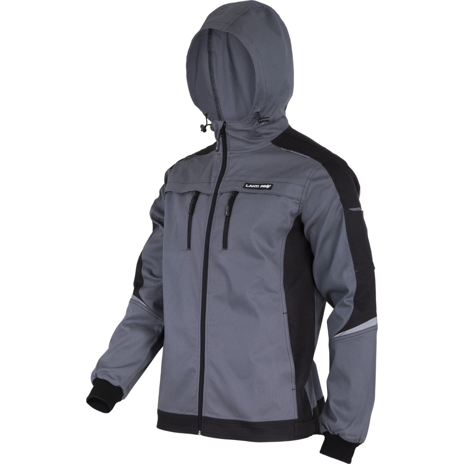 LahtiPro Arbetsjacka, munkjacka slim fit 98% bomull, huva, reflex, 5 fickor, grå, LAHTI PRO (Storlek : 2XL)