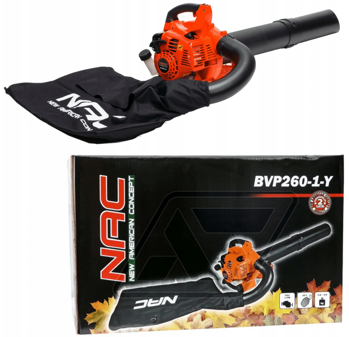Park lövblås bensindriven, lövsug 0, 7 kW 1hk lövuppsamlare, 50L, 7000 RPM, NAC - 4